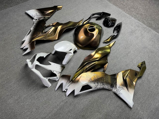 Purchase 2019-2022 Glossy Green Chameleon & White Gradient with Black Dragon Kawasaki ZX6R Motorcycle Fairings UK