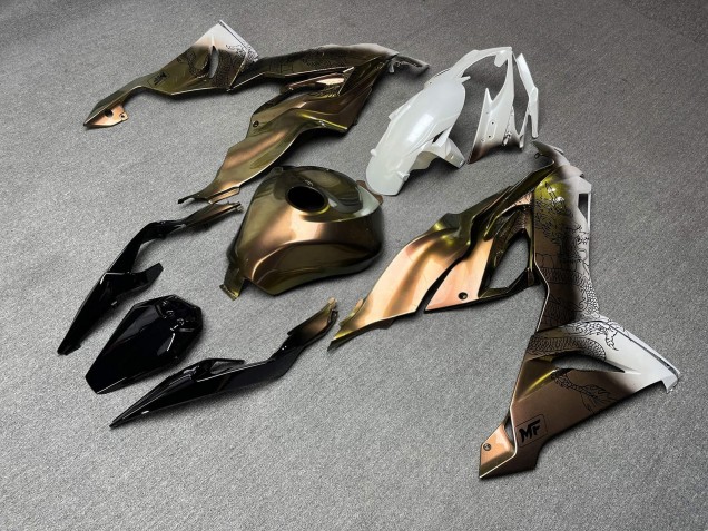 Purchase 2019-2022 Glossy Green Chameleon & White Gradient with Black Dragon Kawasaki ZX6R Motorcycle Fairings UK