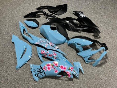 Purchase 2019-2022 Matte Black & Glossy Baby Blue with Pink Cherry Blossom Split Kawasaki ZX6R Motorcycle Fairings UK