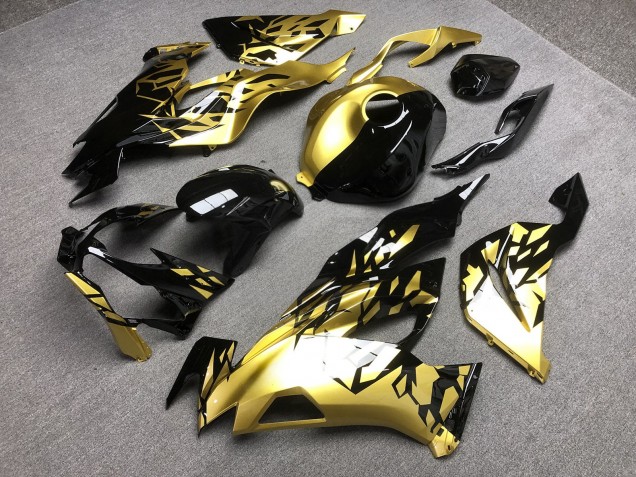 Purchase 2019-2022 Glossy Gold & Black Shattered Split Kawasaki ZX6R Motorcycle Fairings UK