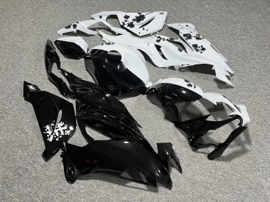 Purchase 2019-2022 Glossy White & Black Cherry Blossom Split Kawasaki ZX6R Motorcycle Fairings UK