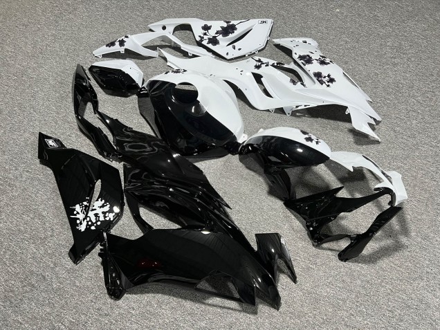 Purchase 2019-2022 Glossy White & Black Cherry Blossom Split Kawasaki ZX6R Motorcycle Fairings UK