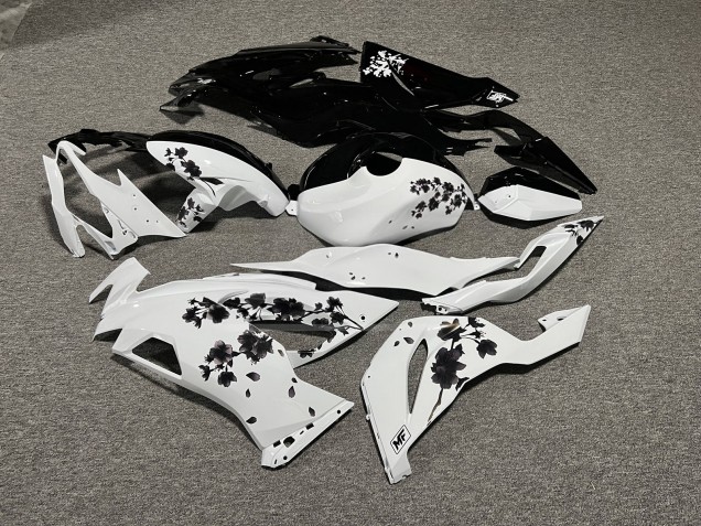 Purchase 2019-2022 Glossy White & Black Cherry Blossom Split Kawasaki ZX6R Motorcycle Fairings UK