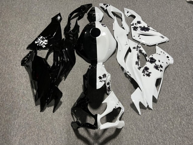 Purchase 2019-2022 Glossy White & Black Cherry Blossom Split Kawasaki ZX6R Motorcycle Fairings UK