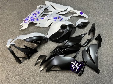 Purchase 2019-2022 Matte Black White with Purple Cherry Blossom Split Kawasaki ZX6R Motorcycle Fairings UK