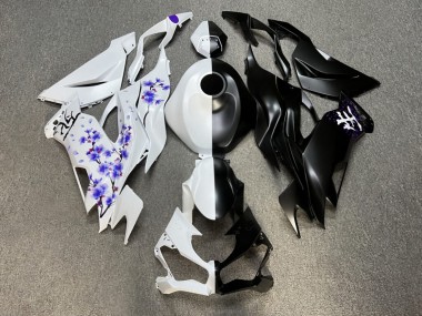 Purchase 2019-2022 Matte Black White with Purple Cherry Blossom Split Kawasaki ZX6R Motorcycle Fairings UK