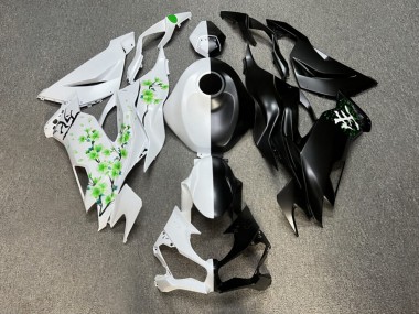 Purchase 2019-2022 Matte Black White with Green Cherry Blossom Split Kawasaki ZX6R Motorcycle Fairings UK