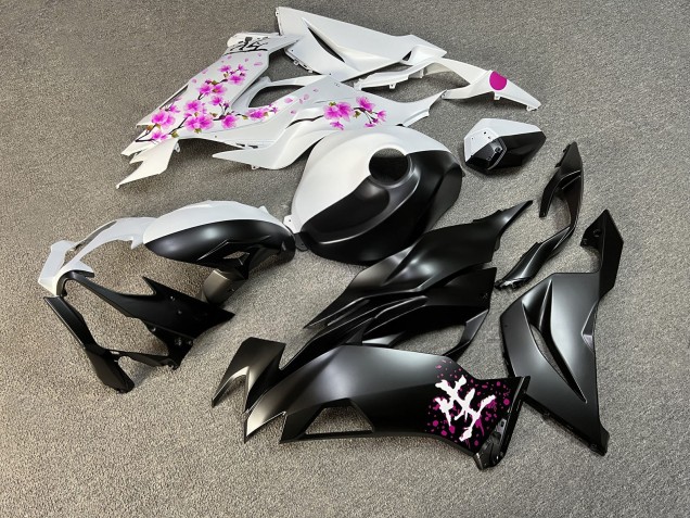 Purchase 2019-2022 Matte Black White with Pink Cherry Blossom Split Kawasaki ZX6R Motorcycle Fairings UK