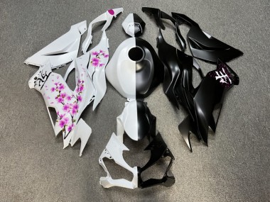 Purchase 2019-2022 Matte Black White with Pink Cherry Blossom Split Kawasaki ZX6R Motorcycle Fairings UK
