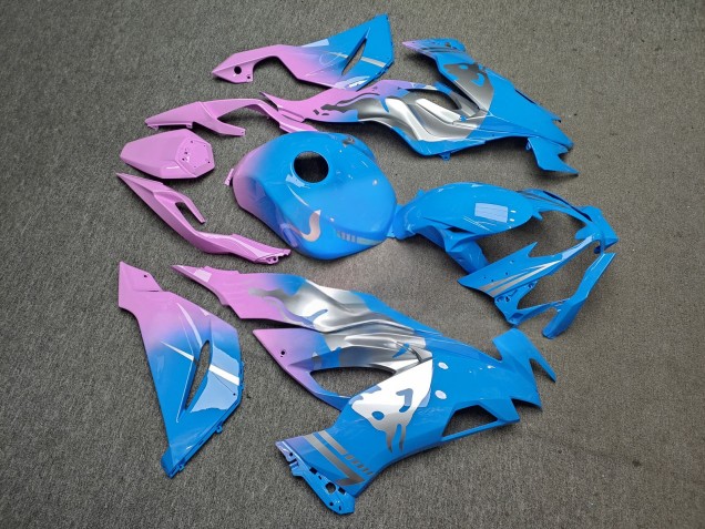 Purchase 2019-2022 Glossy Light Blue Pink Gradient Silver Bull Kawasaki ZX6R Motorcycle Fairings UK