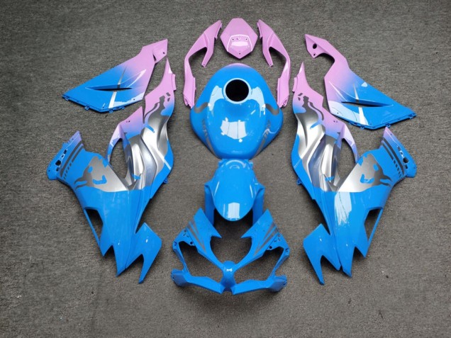 Purchase 2019-2022 Glossy Light Blue Pink Gradient Silver Bull Kawasaki ZX6R Motorcycle Fairings UK