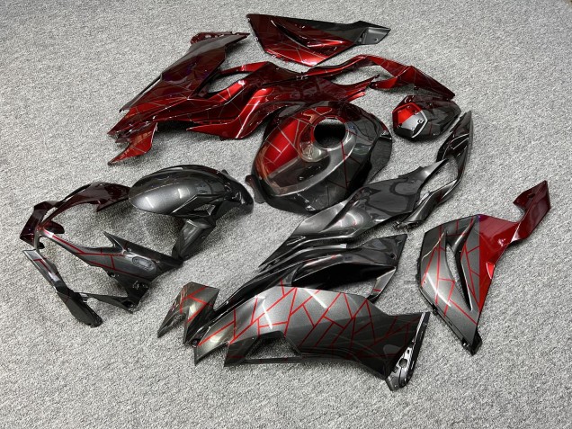 Purchase 2019-2022 Glossy Metallic Grey Crimson Red Split Kawasaki ZX6R Motorcycle Fairings UK
