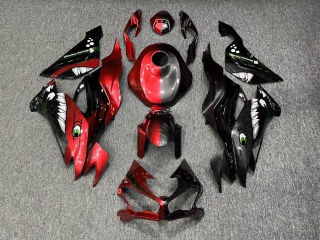Purchase 2019-2022 Glossy Red Black Shark Split Kawasaki ZX6R Motorcycle Fairings UK