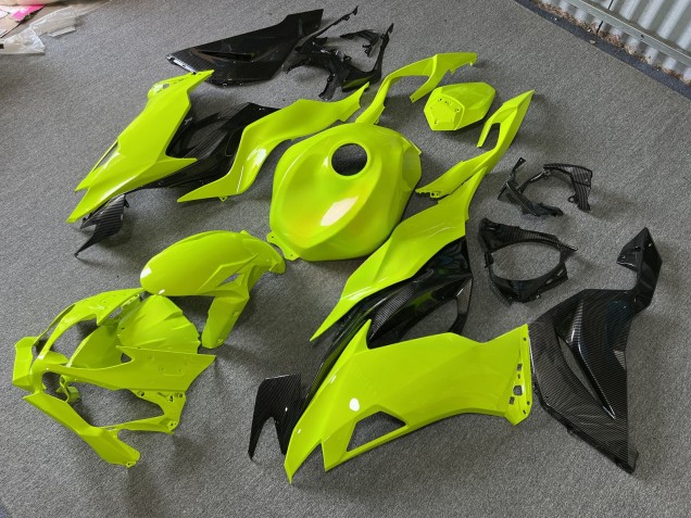 Purchase 2019-2022 Glossy High Vis Yellow Carbon Fiber Style Kawasaki ZX6R Motorcycle Fairings UK