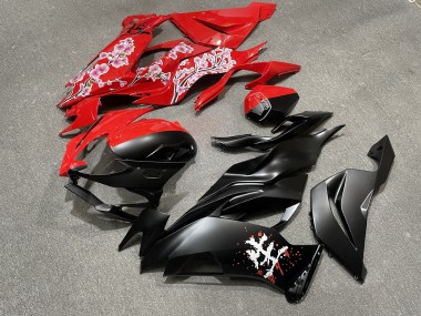 Purchase 2019-2022 Matte Black Glossy Red with Pink Cherry Blossom Split Kawasaki ZX6R Motorcycle Fairings UK