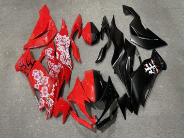 Purchase 2019-2022 Matte Black Glossy Red with Pink Cherry Blossom Split Kawasaki ZX6R Motorcycle Fairings UK