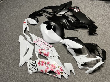 Purchase 2019-2022 Matte Black White with Pink Cherry Blossom Split Kawasaki ZX6R Motorcycle Fairings UK