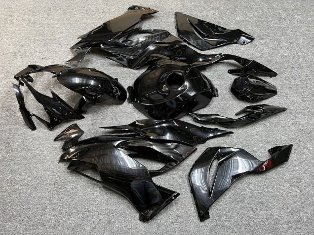 Purchase 2019-2022 Glossy Metallic Black Carbon Fiber Style Kawasaki ZX6R Motorcycle Fairings UK