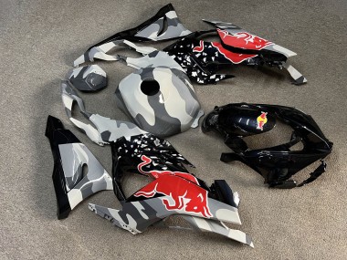Purchase 2023-2026 Glossy Black & Red with Grey Camo Bull Kawasaki ZX6R Motorcycle Fairings UK