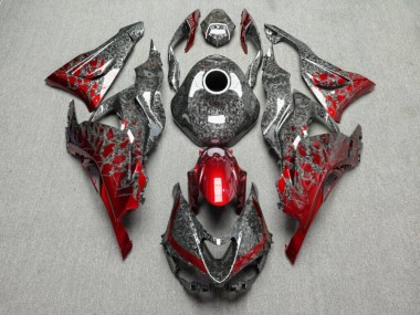Purchase 2023-2026 Glossy Forged Carbon Fiber Style & Red Shattered Kawasaki ZX6R Motorcycle Fairings UK