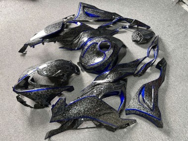 Purchase 2023-2026 Glossy Forged Carbon Fiber Style with Blue Kawasaki ZX6R Motorcycle Fairings UK