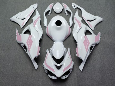 Purchase 2023-2026 Glossy White & Baby Pink Kawasaki ZX6R Motorcycle Fairings UK