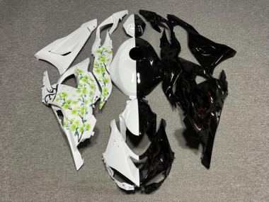 Purchase 2023-2026 Glossy Black White with Green Cherry Blossom Split Kawasaki ZX114R Motorcycle Fairings UK
