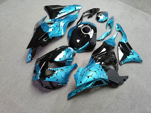 Purchase 2023-2026 Glossy Black & Cyan Wreckage Kawasaki ZX6R Motorcycle Fairings UK