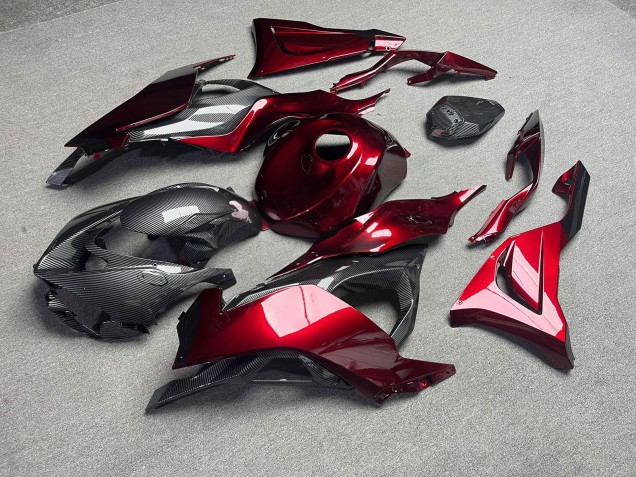 Purchase 2023-2026 Glossy Candy Red Carbon Fiber Style Kawasaki ZX6R Motorcycle Fairings UK