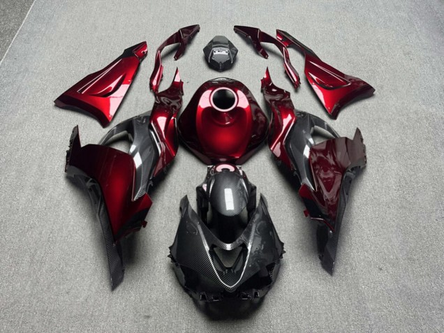 Purchase 2023-2026 Glossy Candy Red Carbon Fiber Style Kawasaki ZX6R Motorcycle Fairings UK