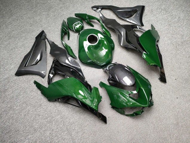 Purchase 2023-2026 Glossy Black Green Carbon Fiber Style Kawasaki ZX6R Motorcycle Fairings UK