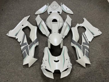 Purchase 2021-2026 Glossy Pearl White with Grey & Aqua Kawasaki ZX10R Motorcycle Fairings UK