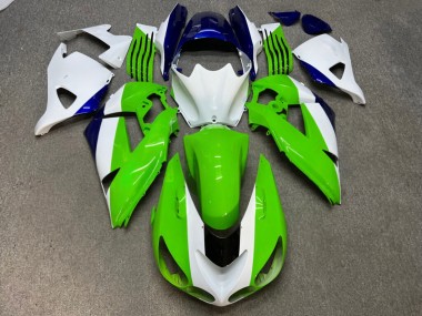 Purchase 2006-2011 Glossy Green & White with Blue Kawasaki ZX14R ZZR1400 Motorcycle Fairings UK