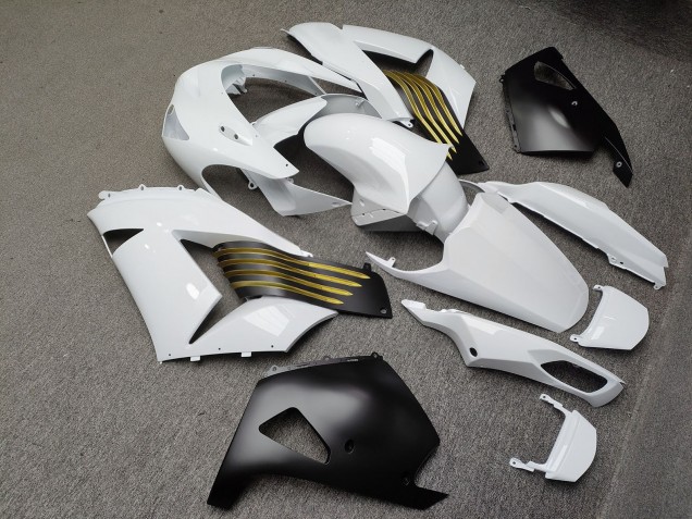 Purchase 2006-2011 Glossy White & Matte Black with Gold Kawasaki ZX14R ZZR1400 Motorcycle Fairings UK