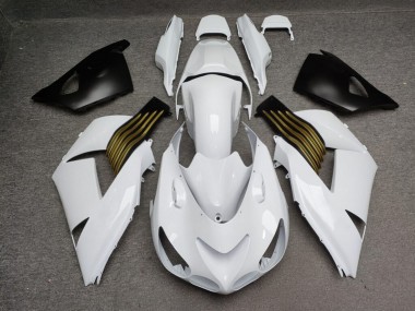 Purchase 2006-2011 Glossy White & Matte Black with Gold Kawasaki ZX14R ZZR1400 Motorcycle Fairings UK