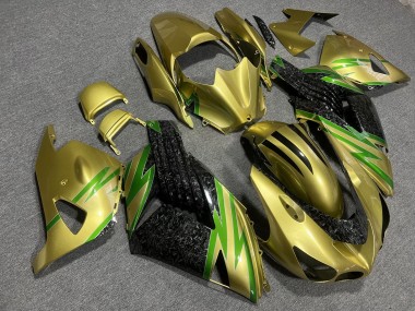 Purchase 2006-2011 Gold Forged Carbon Fiber Style Kawasaki ZX14R ZZR1400 Motorcycle Fairings UK
