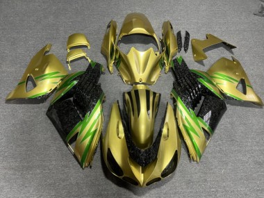Purchase 2006-2011 Gold Forged Carbon Fiber Style Kawasaki ZX14R ZZR1400 Motorcycle Fairings UK