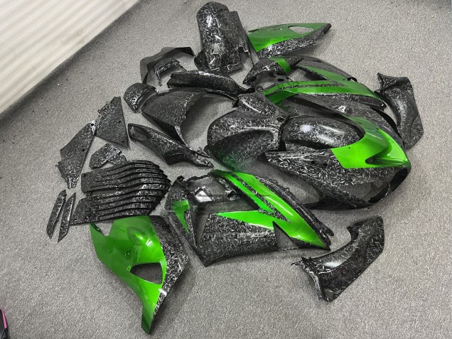 Purchase 2006-2011 Forged Carbon Fiber Style Green Kawasaki ZX14R ZZR1400 Motorcycle Fairings UK