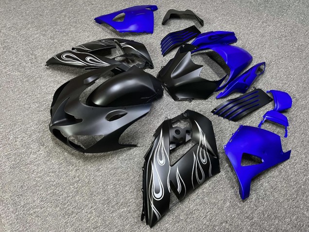 Purchase 2006-2011 Matte Black Blue Silver Flame Kawasaki ZX14R ZZR1400 Motorcycle Fairings UK