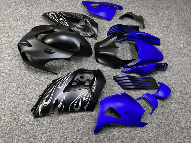 Purchase 2006-2011 Matte Black Blue Silver Flame Kawasaki ZX14R ZZR1400 Motorcycle Fairings UK