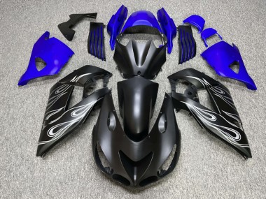 Purchase 2006-2011 Matte Black Blue Silver Flame Kawasaki ZX14R ZZR1400 Motorcycle Fairings UK