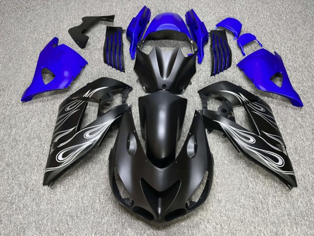 Purchase 2006-2011 Matte Black Blue Silver Flame Kawasaki ZX14R ZZR1400 Motorcycle Fairings UK