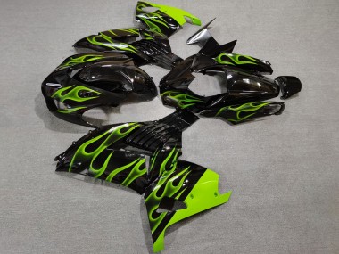 Purchase 2006-2011 Glossy Black Light Green Flame Kawasaki ZX14R ZZR1400 Motorcycle Fairings UK