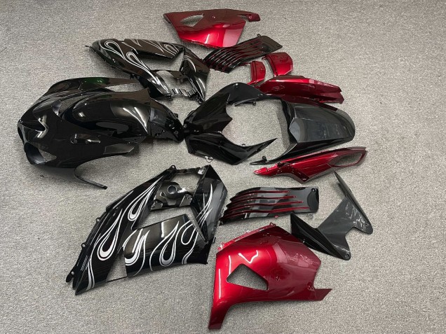 Purchase 2006-2011 Glossy Black Red White Flame Kawasaki ZX14R ZZR1400 Motorcycle Fairings UK