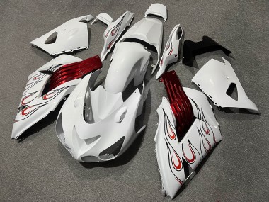 Purchase 2006-2011 Glossy White Black Red Flame Kawasaki ZX14R ZZR1400 Motorcycle Fairings UK