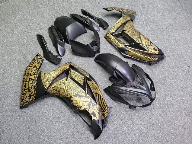 Purchase 2012-2016 Matte Black & Gold Skull Kawasaki Ninja 650 EX650 Motorcycle Fairings UK