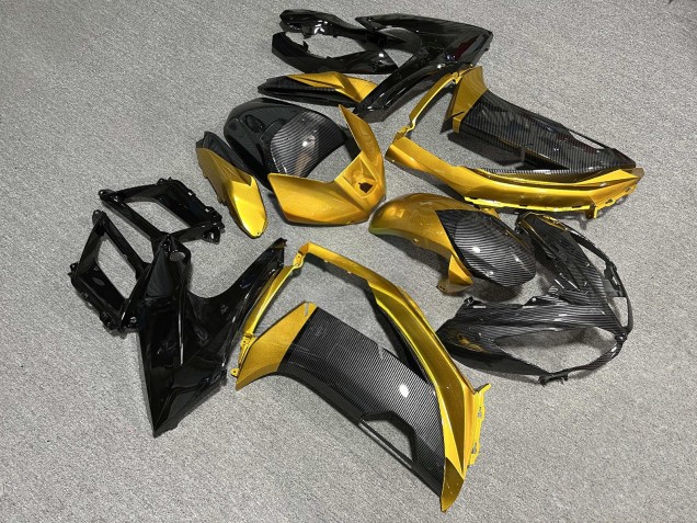 Purchase 2012-2016 Glossy Carbon Fiber Black Gold Kawasaki Ninja 650 EX650 Motorcycle Fairings UK