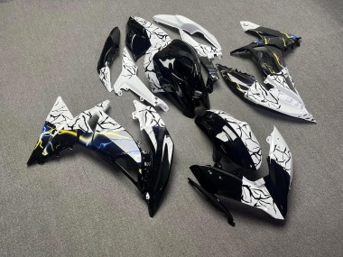 Purchase 2017-2019 Glossy White & Black with Blue & Yellow Lightning Kawasaki Ninja 650 EX650 Motorcycle Fairings UK
