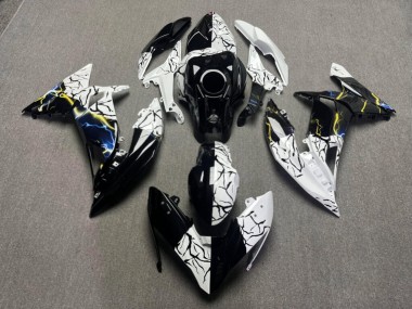 Purchase 2017-2019 Glossy White & Black with Blue & Yellow Lightning Kawasaki Ninja 650 EX650 Motorcycle Fairings UK