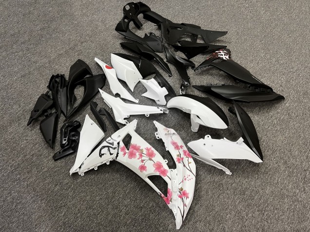 Purchase 2017-2019 Matte Black & White with Pink Cherry Blossom Split Kawasaki Ninja 650 EX650 Motorcycle Fairings UK